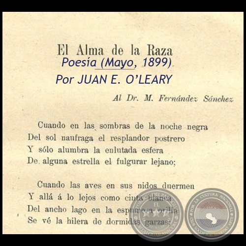 EL ALMA DE LA RAZA - JUAN E. O’LEARY - Poesía (Mayo, 1899)